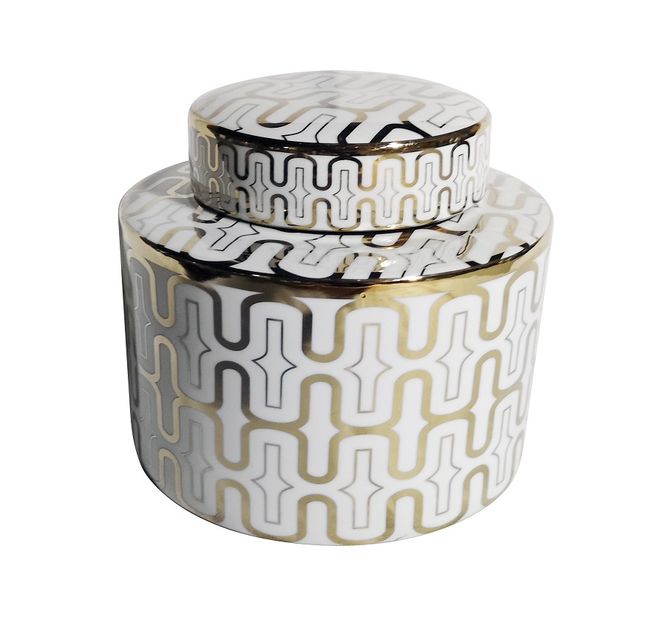 Hovedbilde Blanc & Gold Small - Keramisk krukke m/lokk