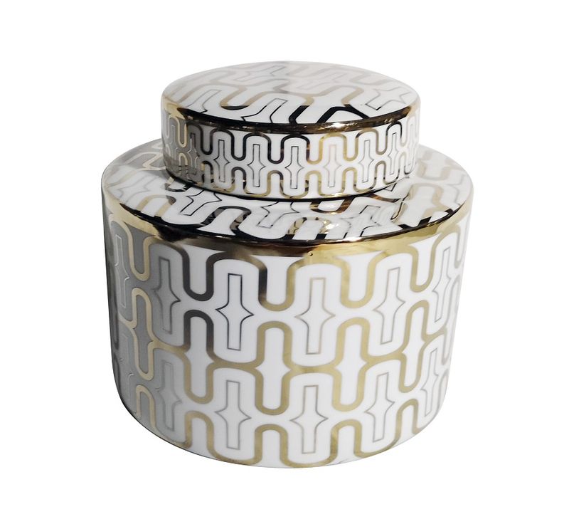 Blanc & Gold Small - Keramisk krukke m/lokk